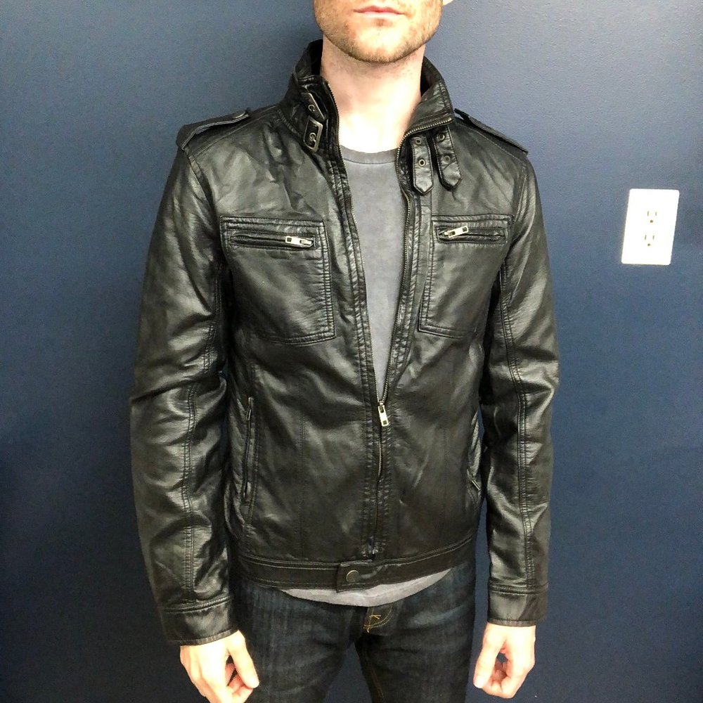 Retro faux leather bomber jacket